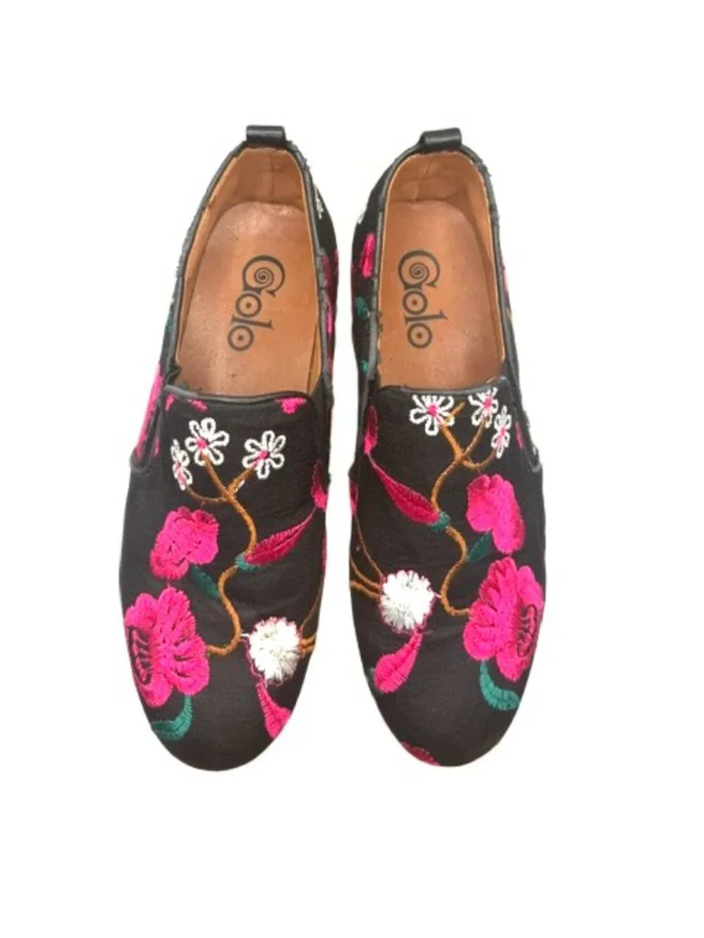 Golo Vivian Floral Embroidered Platform Slip-On Sneakers Black Size 8